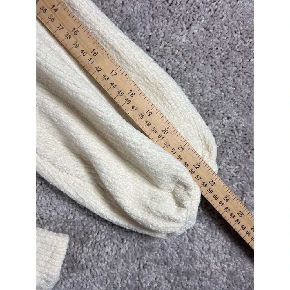 FAVLUX FASHION‎ Cream Ribbed Balloon Sleeve Sweater Dress Belted Size Small